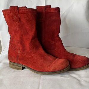 Red Suede Western Ankle Boots